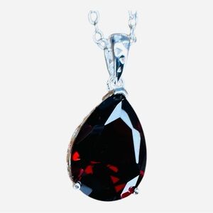 Garnet 7 Carat Pear Shaped Necklace Set in 925 Silver Genuine Garnet 20”…